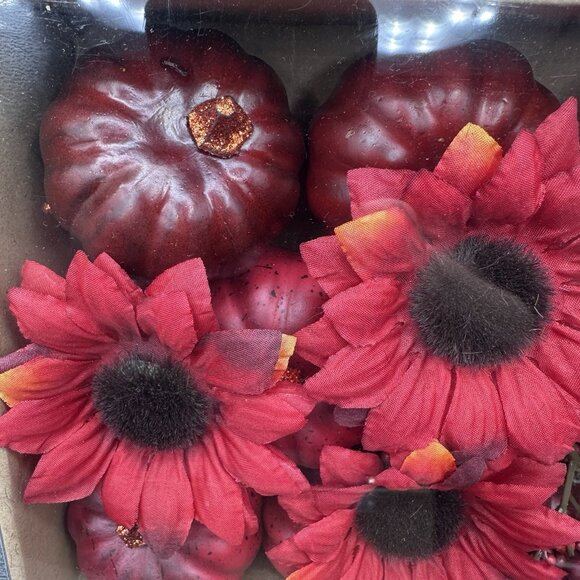 Fall Bowl Filler Set Red Pumpkins Sunflowers Berries Harvest Thanksgiving Decor - Picture 4 of 8